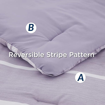 Bedsure Twin Comforter Set 5 Pieces, Purple Striped Bedding Set for All Seasons, Reversible, Cationic Dyeing Bed in a Bag with Comforter, Sheets, Pillowcase & Sham