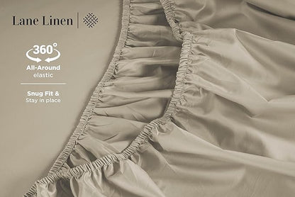 LANE LINEN 600 Thread Count 100% Mercerized Cotton Full Bed Sheets Set, Ultra Soft Sateen Weave Fully Elasticized Fitted, Soft & Comfy Natural Cooling Full Sheet & Pillowcase Set - Linen