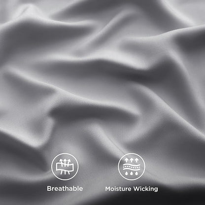 Bedsure King Size Sheet Set, Cooling Sheets, Rayon Derived from Bamboo, Deep Pocket Up to 16", Breathable & Soft, Bed Sheets, Hotel Luxury Silky Bedding for Hot Sleepers, Silver Grey