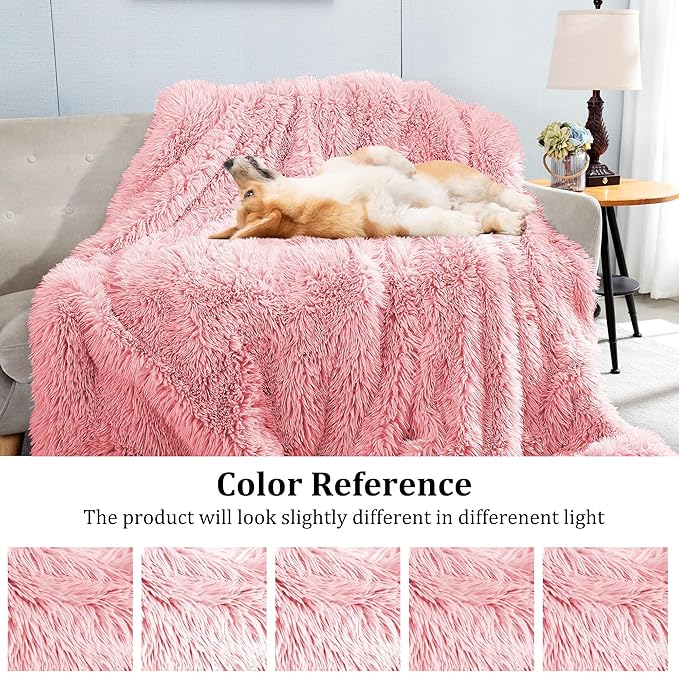 JONIYEAR Oversized Decorative Fluffy Faux Fur Throw Blanket Twin Size 60" x 71", Soft Luxury Lightweight Furry Blankets, Accent Cozy Shaggy Plush Fuzzy Blankets for Bed,Thick Warm Winter Blanket, Pink