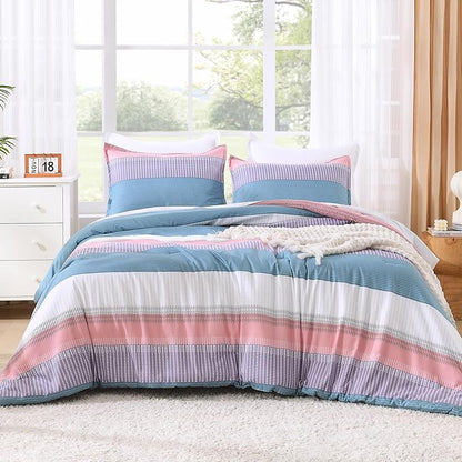 Litanika Queen Comforter Set SeaSault - 3 Pieces Lightweight Fluffy Bedding Comforter Sets, All Season Down Alternative Comforter (1 Comforter, 2 Pillowcases)
