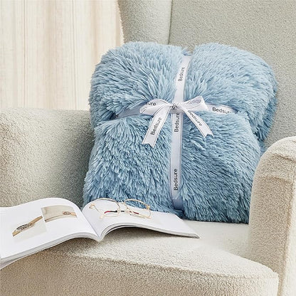 Bedsure GentleSoft Fluffy Light Blue King Size Blanket for Bed, Thick Soft Sherpa Faux Fur Fleece Bedding Fuzzy Plush Winter Warm Heavy Big Large King Blanket, Cozy Blue Gifts for Men Women, 108x90