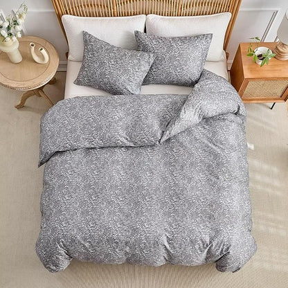 Queen Comforter Set 3 Pieces Grey Floral Botanical Patterned Rustic Cottagecore 90"X90" Bedding Set for All Season Prewashed Soft Breathable Warm 1 Comforter and 2 Pillowcases Bed Sets