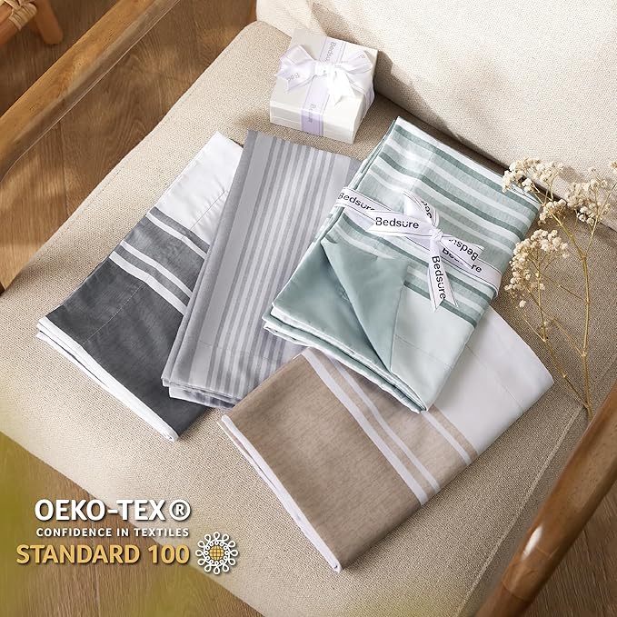 Bedsure Full Comforter Set 7 Pieces, Dark Grey Striped Bedding Set for All Seasons, Reversible, Cationic Dyeing Bed in a Bag with Comforter, Sheets, Pillowcases & Shams