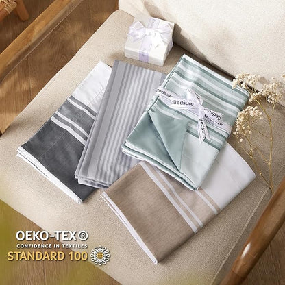 Bedsure Full Comforter Set 7 Pieces, Dark Grey Striped Bedding Set for All Seasons, Reversible, Cationic Dyeing Bed in a Bag with Comforter, Sheets, Pillowcases & Shams