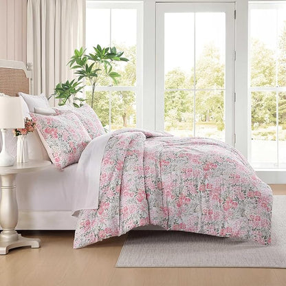 Laura Ashley - Comforter Set, Soft & Breathable Bedding with Matching Sham, Romantic Floral Design (Heather Garden Pink, Twin)