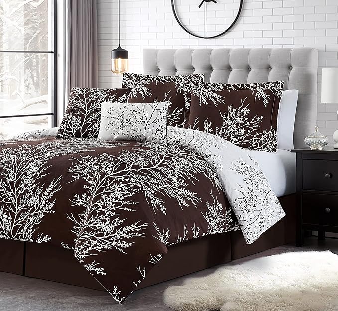 Spirit Linen 5 pcs Twin Comforter Set - Cozy Deep Sleep Microfiber Bedding Comforter Sets with Foliage Designed - Twin Bedding Sets with Pillow Shams (Chocolate, Twin)