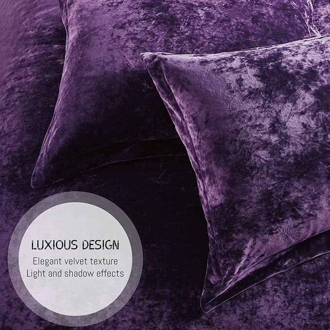 Luxury Velvet Queen Comforter Set, 3 Pieces Reversible Comforters Queen Size with 2 Pillow Shams, Brushed Solid Microfiber Back, All Season Cozy, Soft, Warm, Lightweight (Purple，90x90 Inch)
