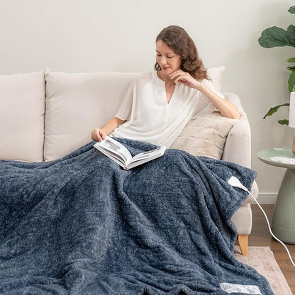 Berkshire Blanket Heated Throw Blanket, Grace Fur to Loftmink Reversible Electric Throw with 4 Heat Levels, Fast Heating Printed Throw for Couch and Bed, Auto Shut-Off Feature (50"x60")