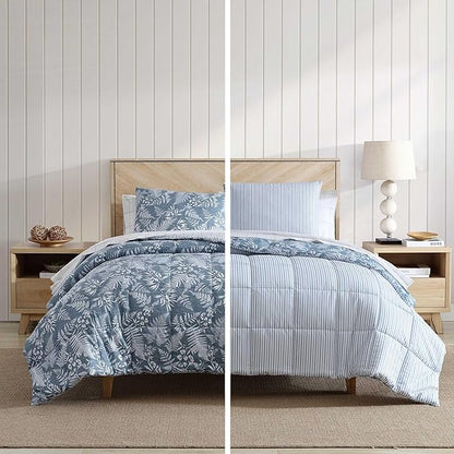 Eddie Bauer - King Comforter Set, Soft Reversible Bedding with Matching Shams, Wildflower Inspired Luxurious Bedding Set with Stripe Reverse (Fern Garden Blue, King)
