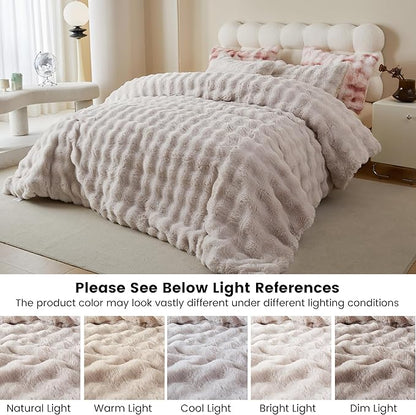Simple&Opulence Fluffy Faux Fur Comforter Set, Plush Fuzzy Minky Bedding Set 3 Pieces Warm Soft Comforter Bedding Set for Winter - 1 Shaggy Comforter with 2 Pillow Shams (King, Oatmeal)