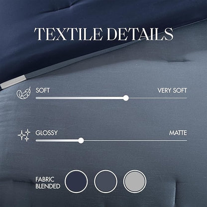 Madison Park Cozy Comforter Set-Deluxe Hotel Collection, All Season Down Alternative Luxury Bedding with Matching Shams, Decorative Pillows, Queen(90"x90"), Genevieve, Navy 7 Piece