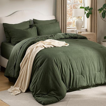 Bedsure Full Comforter Set Dark Green - Bed in a Bag Full Size Bedding 7 Pieces, Cationic Dyed Bed Set, Dark Green Soft Bedding for All Seasons Comforter with Sheets, Pillowcases & Shams
