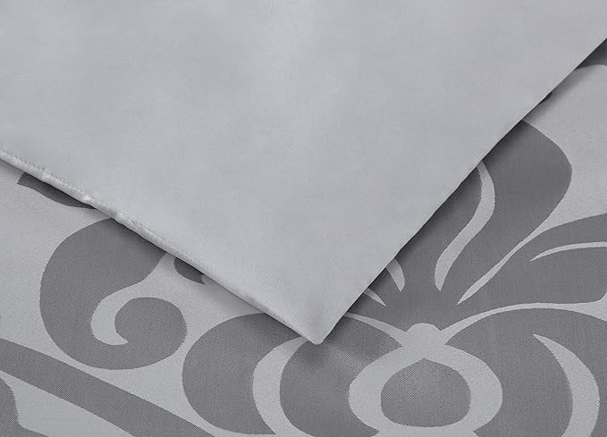 Chezmoi Collection Royale 7-Piece Jacquard Floral Comforter Set, Oversized Queen, Silver/Gray