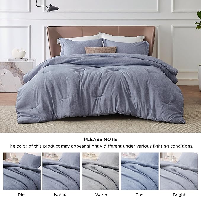 Bedsure King Size Comforter Set - Navy Blue Soft Bedding for All Seasons, Cationic Dyed Bed Set, 3 Pieces, 1 King Size Comforter (104"x90") and 2 Pillow Shams (20"x36"+2")
