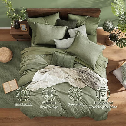 Monbix Twin XL Comforter Set Sage Green, Cationic Dyeing Bedding Set Reversible 5 Pieces, All Season Bed in a Bag with Comforter, Sheets, Pillowcase & Sham