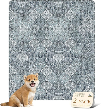 nunubaby Washable Pee Pads for Dogs, Stylish, Non-Slip and Leak-Proof Pee Pads. Reusable Potty Pads for Dogs for Crates and Floors.(Blue/Multi, 31" x36" )
