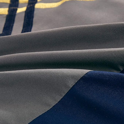 Chezmoi Collection Arden 7-Piece Modern Pleated Stripe Embroidered Zigzag Bedding Comforter Set (Full, Navy/Gray/Yellow/White)