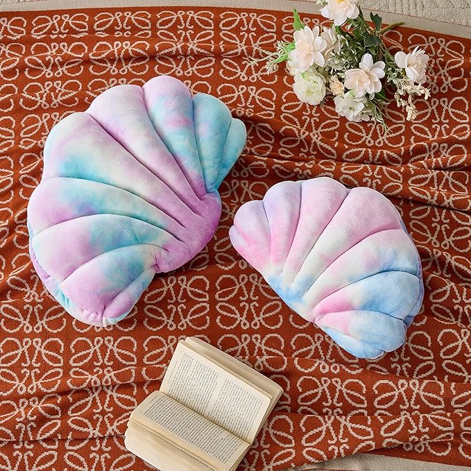 Seashell Decorative Pillow Shell Shaped Throw Pillow 3D Insert Beach Pillow Soft Velvet Pillow Sea Ocean Decoration Couch Bed Pillow Cushions(Teal,14 X 11 inch)
