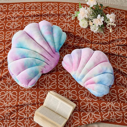 Seashell Decorative Pillow Shell Shaped Throw Pillow 3D Insert Beach Pillow Soft Velvet Pillow Sea Ocean Decoration Couch Bed Pillow Cushions(Teal,14 X 11 inch)