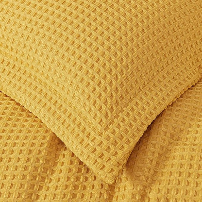 Chezmoi Collection Wilmer 3-Piece Full Comforter Set, Gold, Soft and Cozy Lightweight Waffle Weave Comforter Bedding for All Season