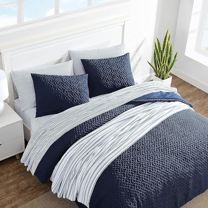 Nautica - King Comforter Set, Soft & Cozy Microfiber Bedding with Matching Shams, All Season Bedding Set, Oeko-Tex Certified (Point Harbor Navy, King)