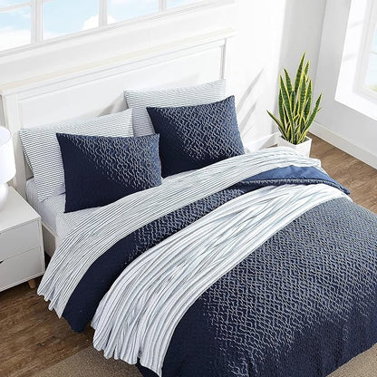 Nautica - King Comforter Set, Soft & Cozy Microfiber Bedding with Matching Shams, All Season Bedding Set, Oeko-Tex Certified (Point Harbor Navy, King)