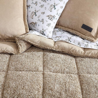 Eddie Bauer - Queen Comforter Set, Microsuede Bedding with Soft Sherpa Reverse, 3 Piece Bed Set with Matching Pillowcases (Sherwood Brown)