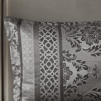 Madison Park Bellagio Cozy Comforter Set - Luxurious Jaquard Traditional Damask Design, All Season Down Alternative Bedding with Matching Shams, Decorative Pillow, King(104"x92") , Grey 7 Piece