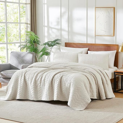 palassio Beige Cotton Quilt King Size Bedding Sets with Pillow Shams,White Lightweight Soft Bedspread Coverlet, Tan Cream Quilted Comforter Bed Cover for All Season, 3 Pieces, 106x96 inches