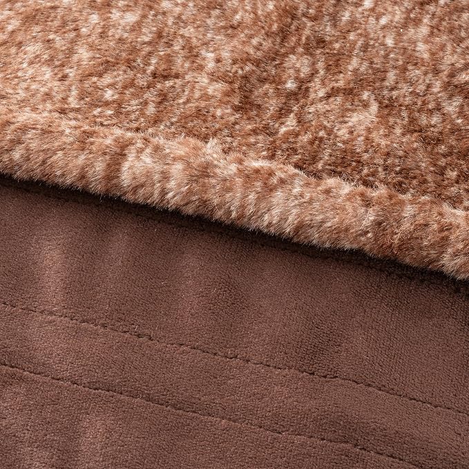 Berkshire Blanket Heated Throw Blanket, Grace Fur to Loftmink Reversible Electric Throw with 4 Heat Levels, Fast Heating Printed Throw for Couch and Bed, Auto Shut-Off Feature (50"x60")