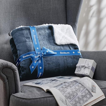 Bedsure GentleSoft Sherpa Fleece Blankets King Size for Bed - Thick and Warm Throw for Women and Men, Soft Fuzzy Plush King Blanket for Winter, Non-Heated, Slate Blue, 108x90 Inches