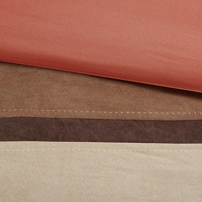 Madison Park Palisades Comforter Set Modern Faux Suede Pieced Stripe Design, All Season Down Alternative Cozy Bedding with Matching Shams, Decorative Pillows, King(104"x92"), Coral 7 Piece