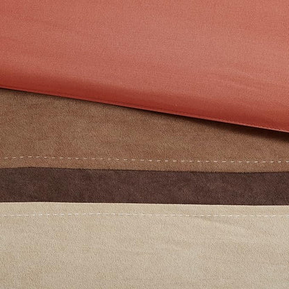 Madison Park Palisades Comforter Set Modern Faux Suede Pieced Stripe Design, All Season Down Alternative Cozy Bedding with Matching Shams, Decorative Pillows, Cal King(104"x92"), Coral 7 Piece