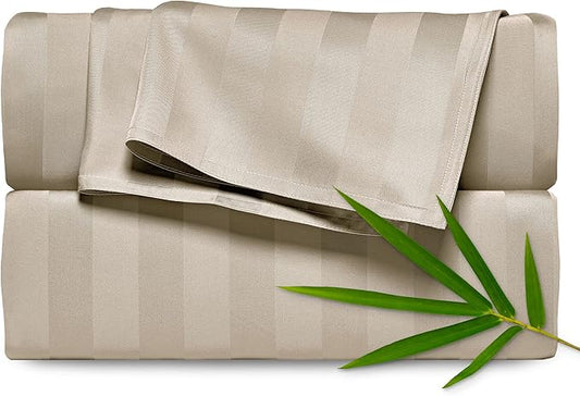 Pure Bamboo Twin Sheets, Genuine 100% Organic Viscose Derived from Bamboo Bed Sheet Set, Luxuriously Soft & Cooling, Double Stitching, 2 Year Quality Promise (Twin, Jacquard Sand)