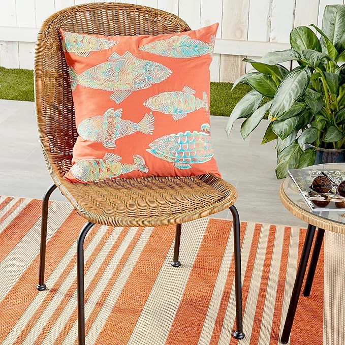 Tommy Bahama Throw Pillow Soft Cotton with Zipper Closure, Tropical Design, Ideal for Bed or Couch, 20" x 20", Multi Orange