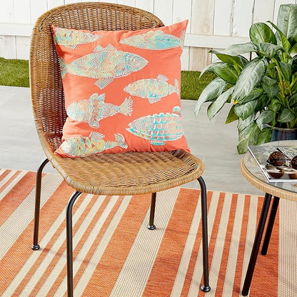 Tommy Bahama Throw Pillow Soft Cotton with Zipper Closure, Tropical Design, Ideal for Bed or Couch, 20" x 20", Multi Orange