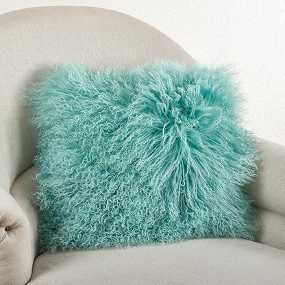 SARO LIFESTYLE Mongolian Lamb Fur Poly Filled Throw Pillow