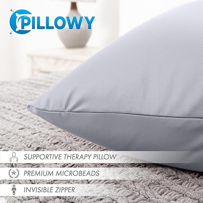 PILLOWY 24" x 24" Throw Pillow - Light Grey: 1 PCS Luxurious Premium Microbead Pillow with 85/15 Nylon/Spandex Fabric. Forever Fluffy, Outstanding Beauty & Support. Silky, Soft & Beyond Comfortable