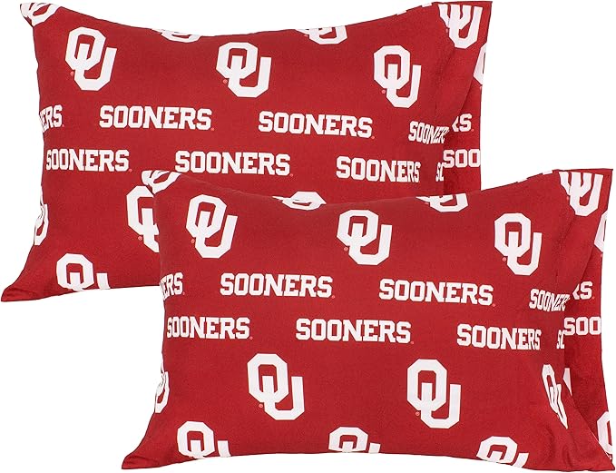 College Covers Everything Comfy Oklahoma Sooners Pillowcase Pair, Standard, 20" x 30", Includes 2 Pillowcases