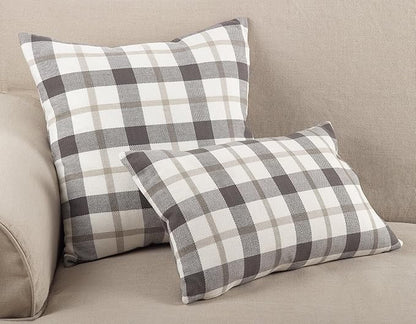 SARO LIFESTYLE Classic Plaid Pattern Cotton Down Filled Throw Pillow, 20" x 20", Grey
