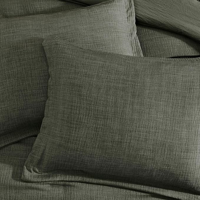 Geniospin King Size Comforter Set- 7 Piece Dark Green Textured King Bedding Set, Soft Solid Bed in a Bag for All Season, King Comforter Set with Sheets(Dark Green,102''x90'')