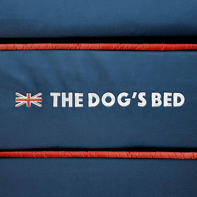 The Dog’s Bed Orthopedic Memory Foam Dog Bed with Bolsters, Oxford Fabric, Blue with Dark Red Trim, M