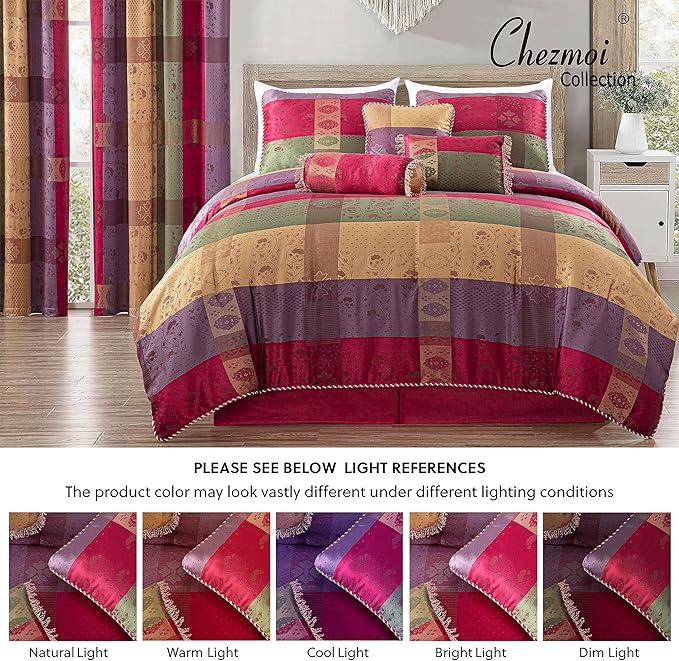 Chezmoi Collection 7-Piece Floral Jacquard Patchwork Woven Comforter Set, King
