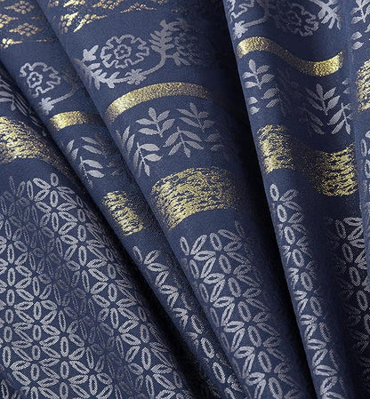 Chezmoi Collection Rio 7-Piece King Jacquard Comforter Set - Blue Gold Floral Geometric Damask Woven Bedding Set