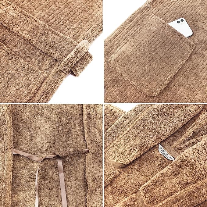 Men's Bathrobes with Hood, Soft Long Towel Robe for Men - Super Absorbent Quick Dry yet Warm