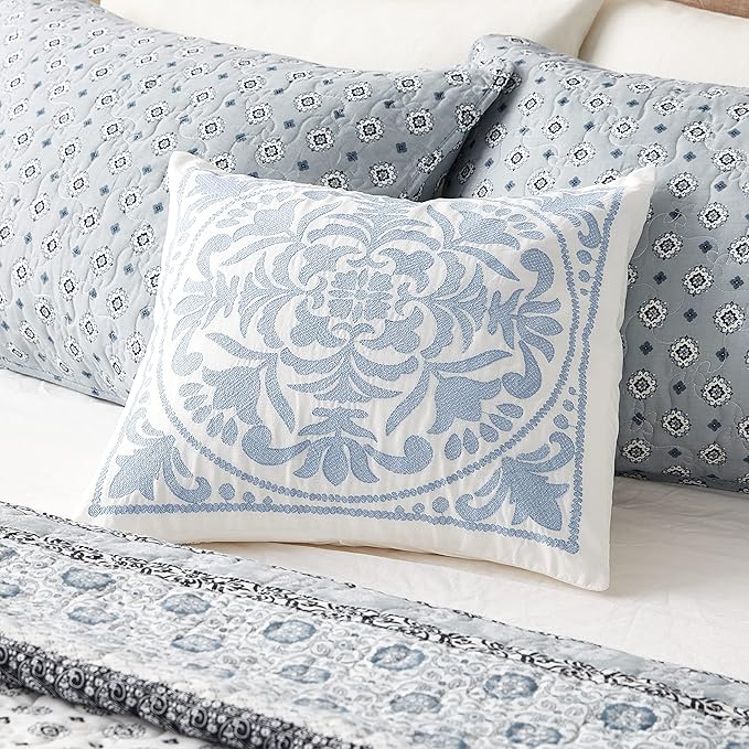 Laura Ashley Home - Throw Pillow with Envelope Closure, Elegant Home Decor for Bed or Sofa (Mila Blue, 18" x 18")