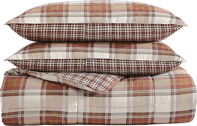 Eddie Bauer - King Comforter Set, Reversible Alt Down Bedding with Matching Shams, Breathable Home Decor for All Seasons (Edgewood Red/Beige, King)