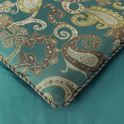 Chezmoi Collection Adelle 7-Piece Paisley Jacquard Embroidered Comforter Bedding Set, California King, Teal