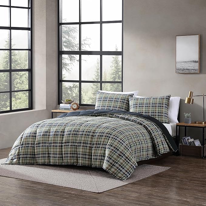 Eddie Bauer - King Comforter Set, Reversible Plaid Alt Down Bedding with Matching Shams, Cozy Home Decor for Colder Months, Oeko-Tex Certified (Rugged Navy, King)